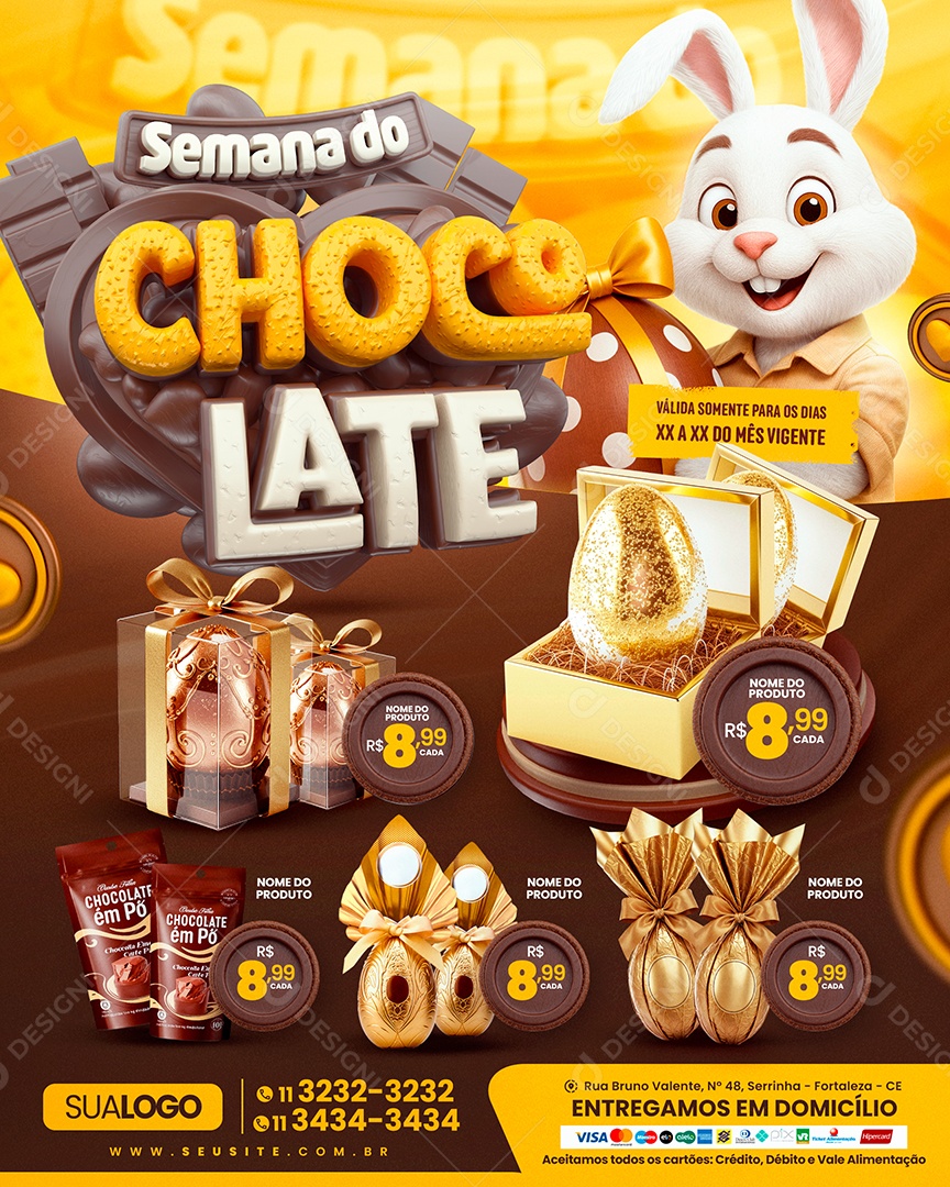 Tabloide Semana do Chocolate Supermercado Ovos de Páscoa Social Media PSD Editável