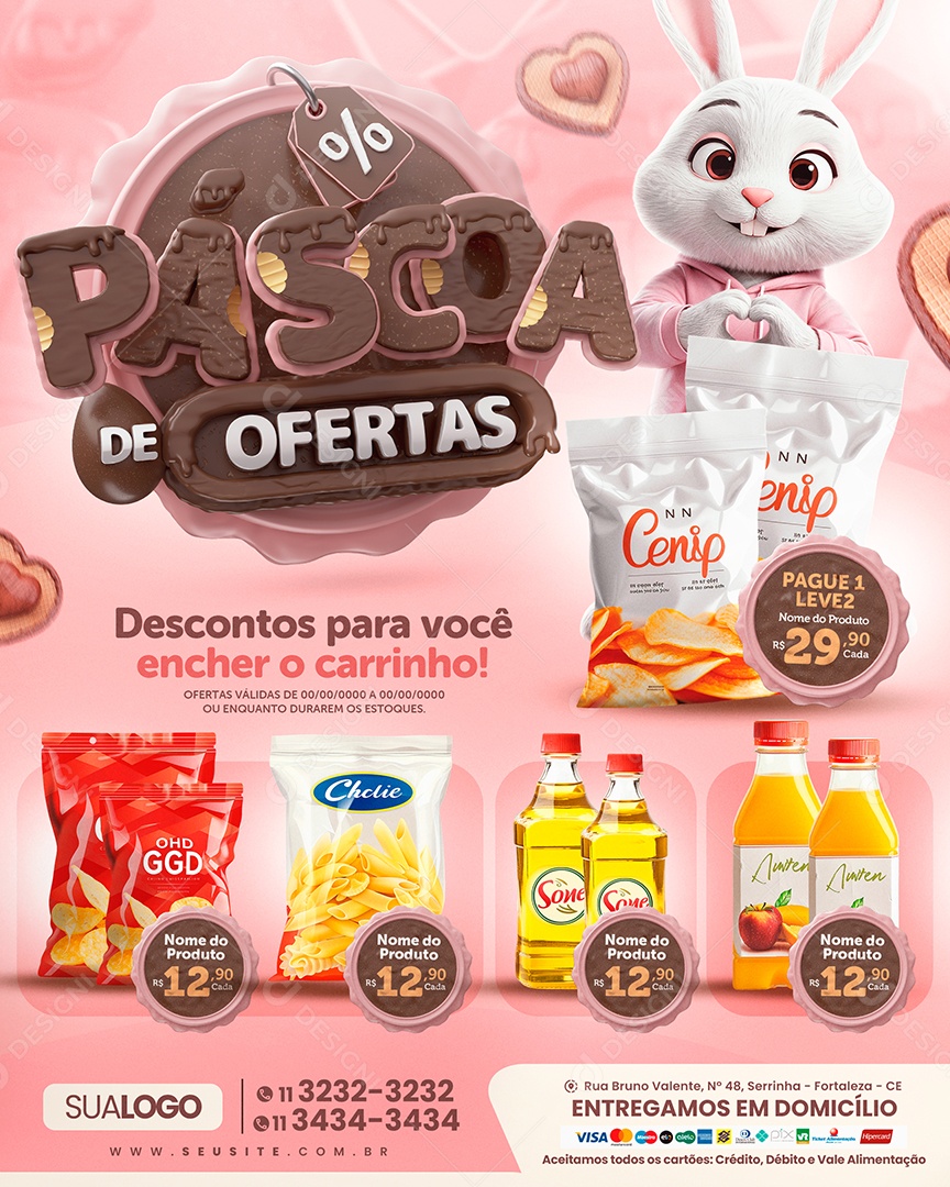 Tabloide Páscoa de Ofertas Supermercado Descontos Social Media PSD Editável
