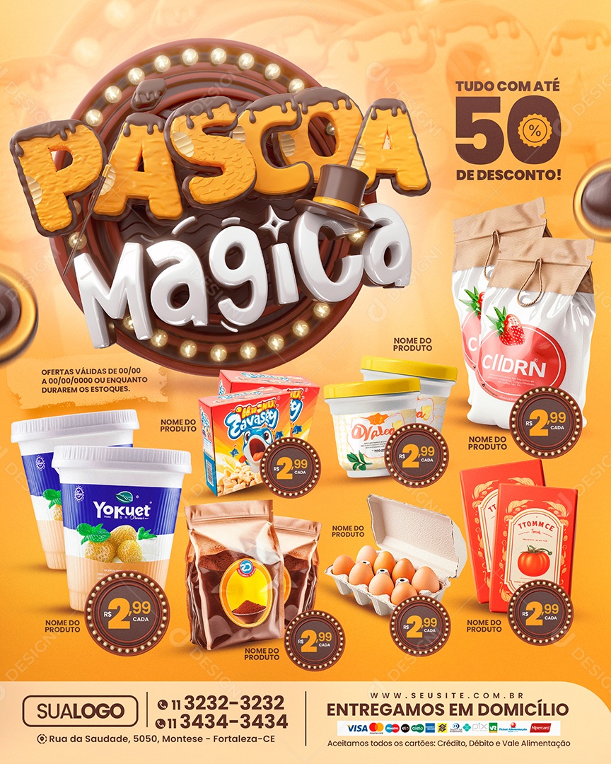 Tabloide Páscoa Mágica Supermercado Social Media PSD Editável