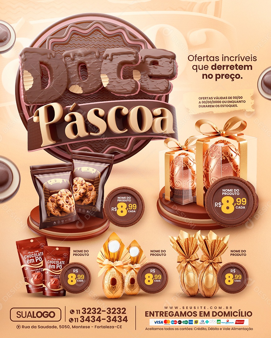 Tabloide Doce Páscoa Supermercado Ovo de Páscoa Social Media PSD Editável