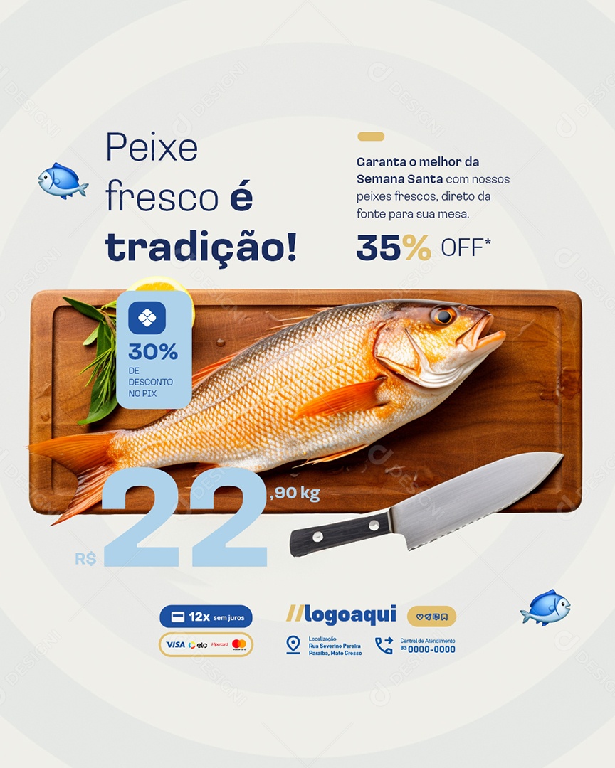 Peixaria Peixe Fresco é Tradição Social Media PSD Editável
