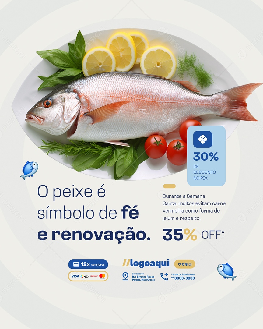 Peixaria O Peixe é Símbolo de Fé e Renovação Social Media PSD Editável