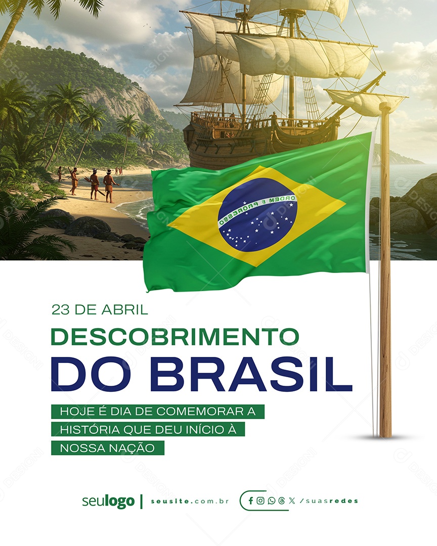 Flyer Dia do Descobrimento do Brasil 23 de Abril Social Media PSD Editável