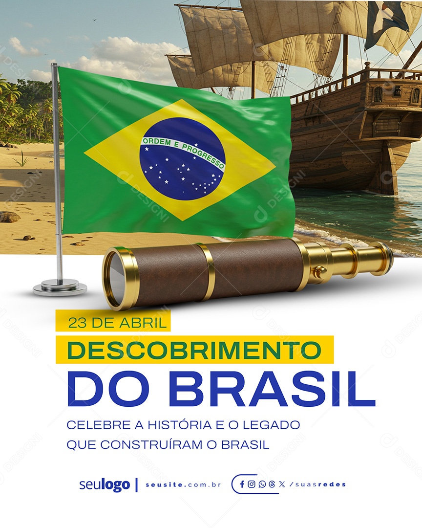 Flyer Dia do Descobrimento do Brasil 23 de Abril Social Media PSD Editável