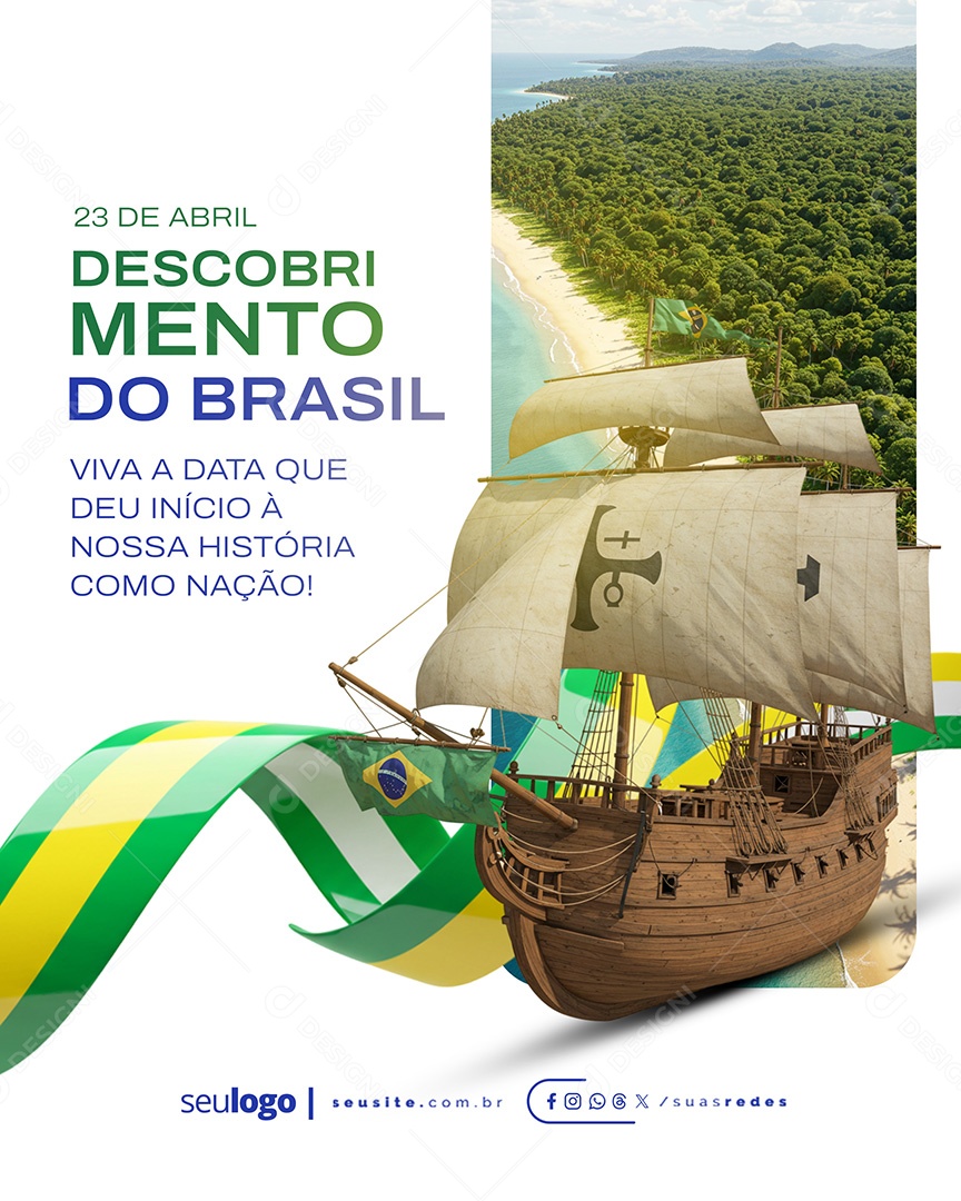 Flyer Dia do Descobrimento do Brasil 23 de Abril Social Media PSD Editável