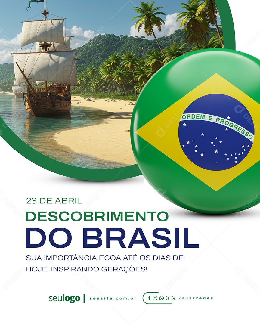 Flyer Dia do Descobrimento do Brasil 23 de Abril Social Media PSD Editável