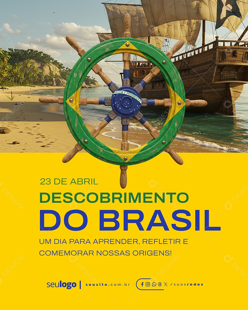 Flyer Dia do Descobrimento do Brasil 23 de Abril Social Media PSD Editável