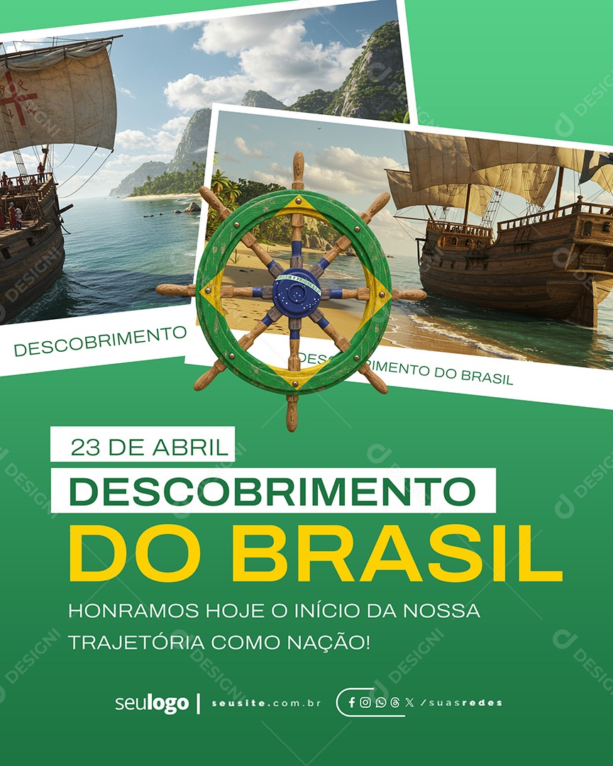 Flyer Dia do Descobrimento do Brasil 23 de Abril Social Media PSD Editável