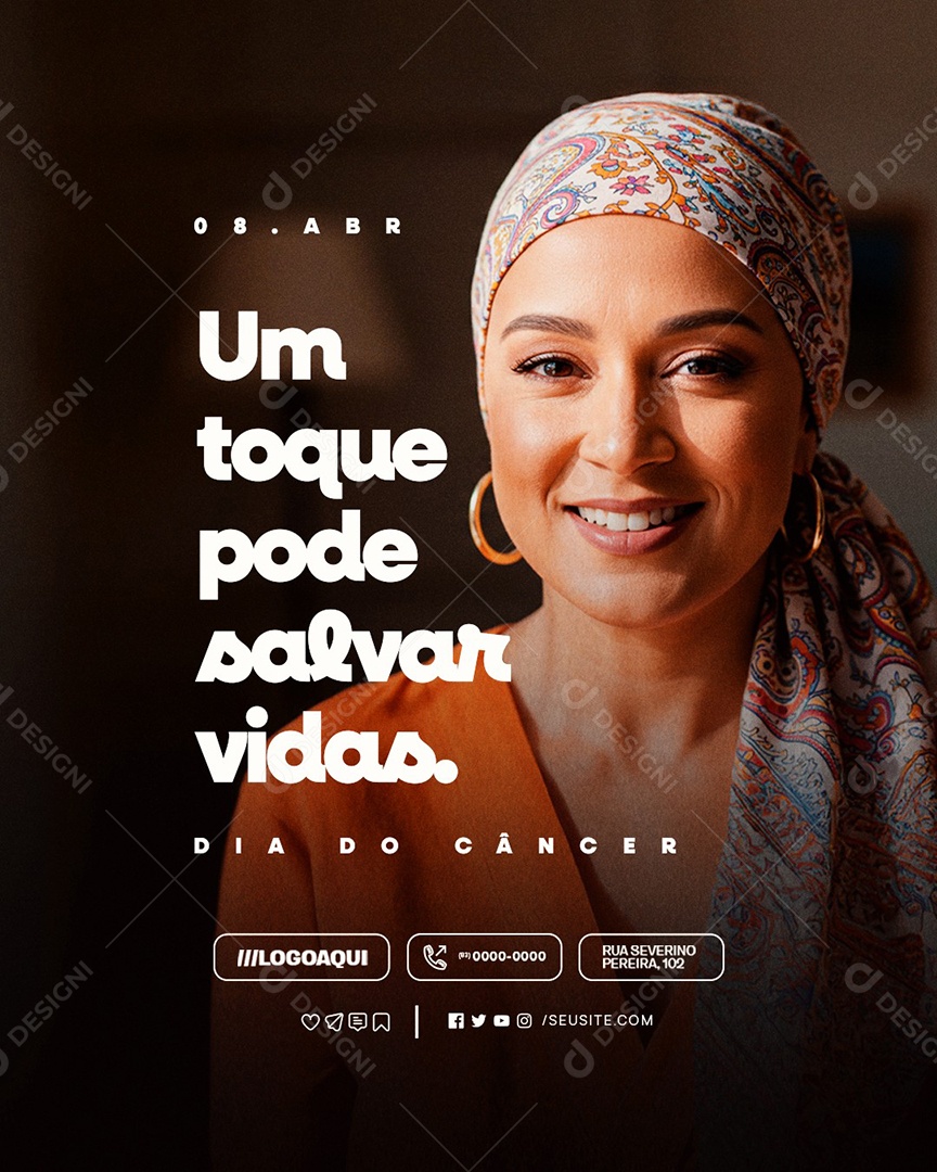Dia de Combate ao Câncer 08 de Abril Um Toque Pode Salvar Vidas Social Media PSD Editável