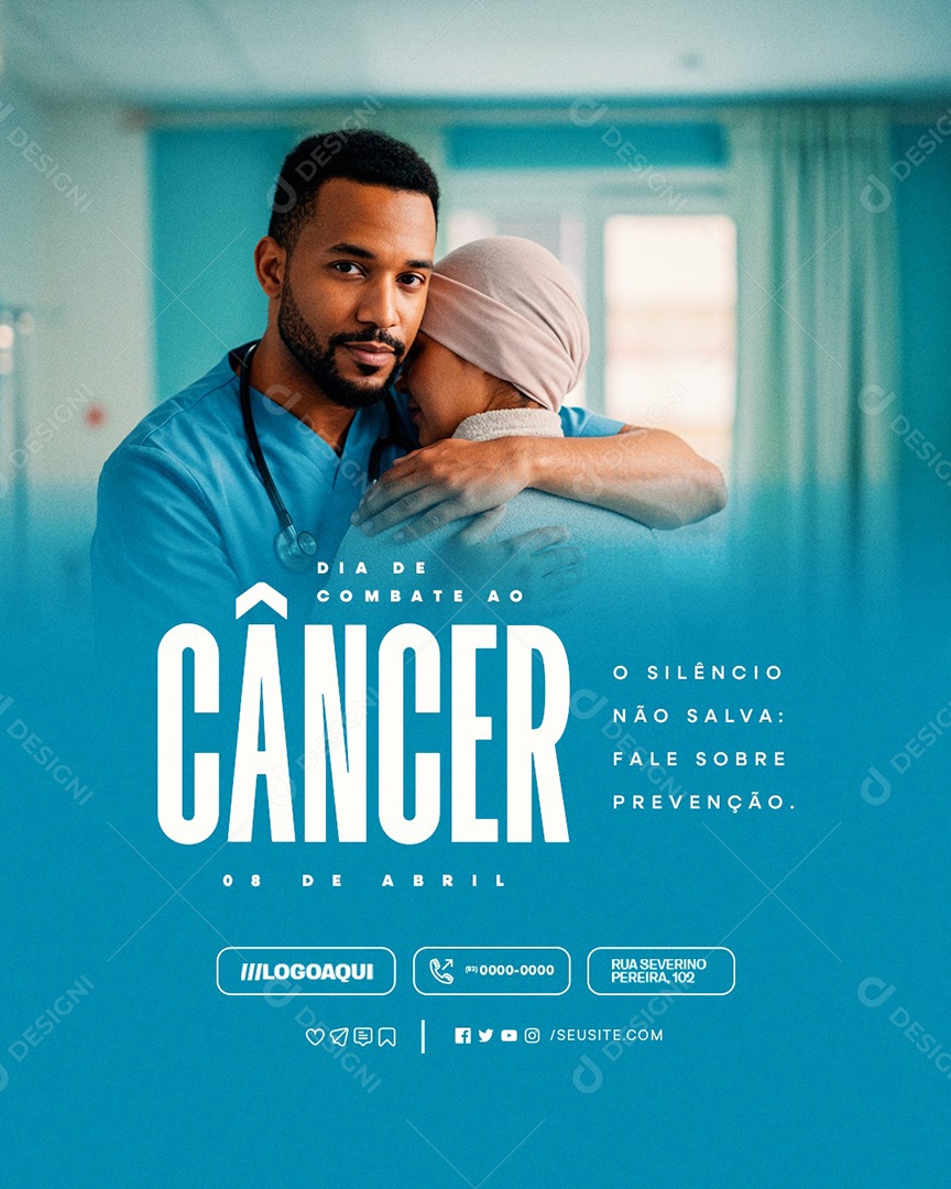Dia de Combate ao Câncer 08 de Abril O Silêncio Não Salva Social Media PSD Editável