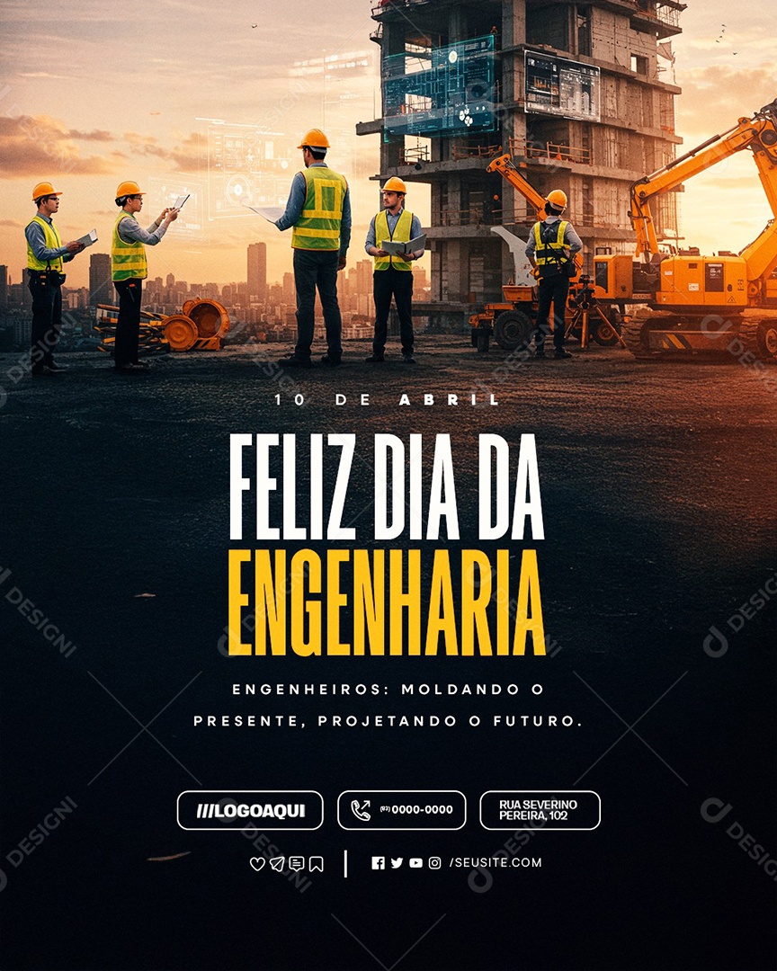 Feliz Dia da Engenharia 10 de Abril Social Media PSD Editável