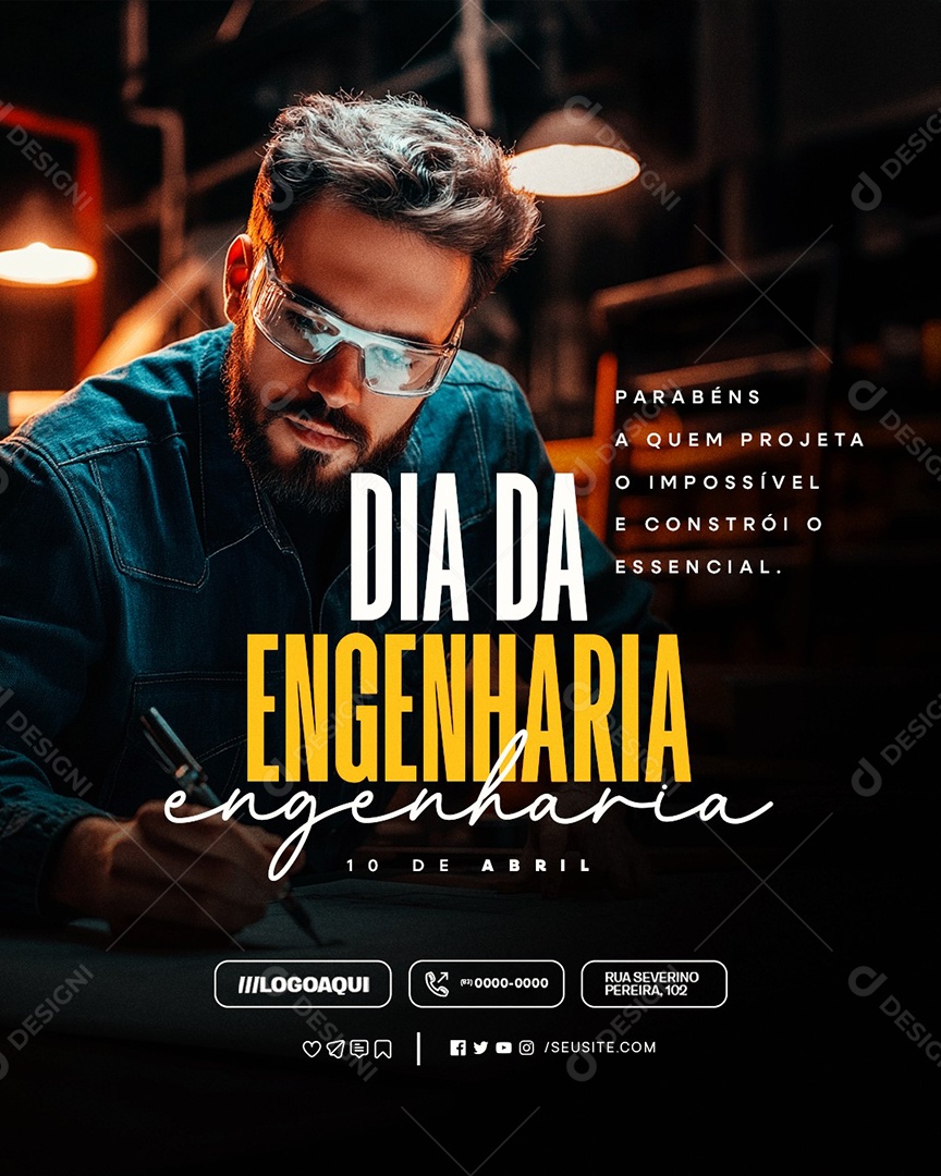 Dia da Engenharia 10 de Abril Parabéns Social Media PSD Editável