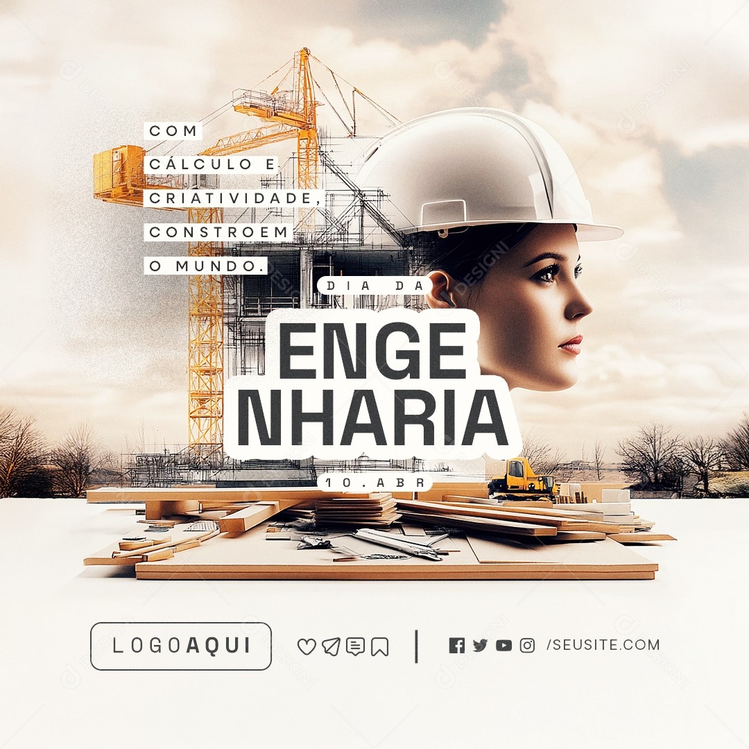 Dia da Engenharia 10 de Abril com Cálculo e Criatividade Social Media PSD Editável