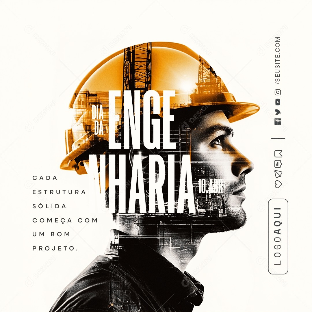 Dia da Engenharia 10 de Abril Cada Estrutura Sólida Social Media PSD Editável