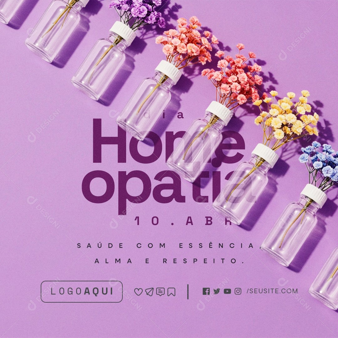 Dia da Homeopatia 10 de Abril Saúde com Essência Social Media PSD Editável
