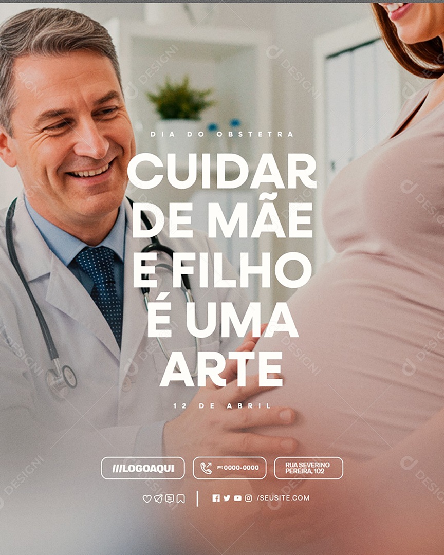 Dia do Obstetra 12 de Abril Cuidar de Mãe e Filho é Uma Arte Social Media PSD Editável