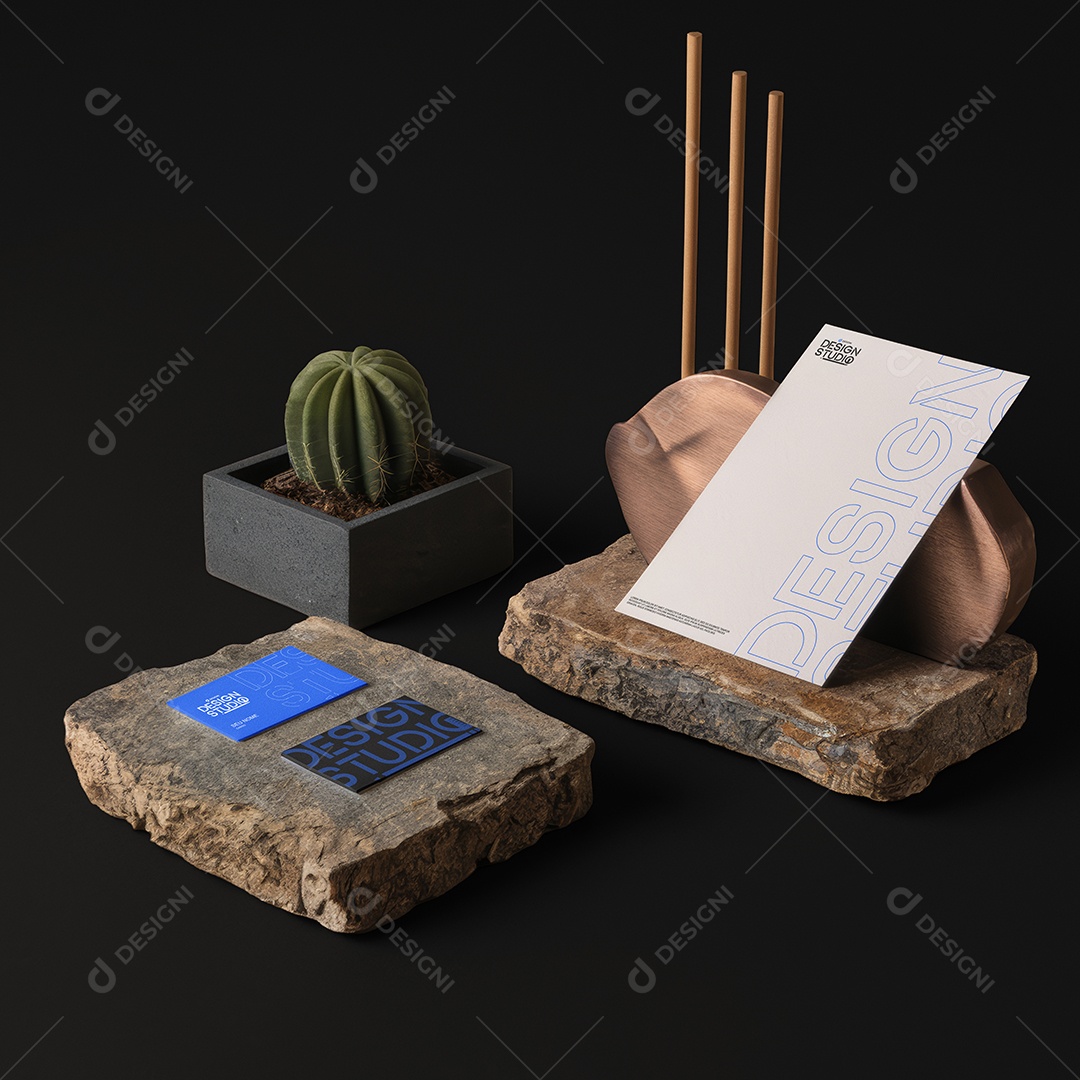 Mockup Identidade Visual Cartão Papel Timbrado na Pedra PSD Editável