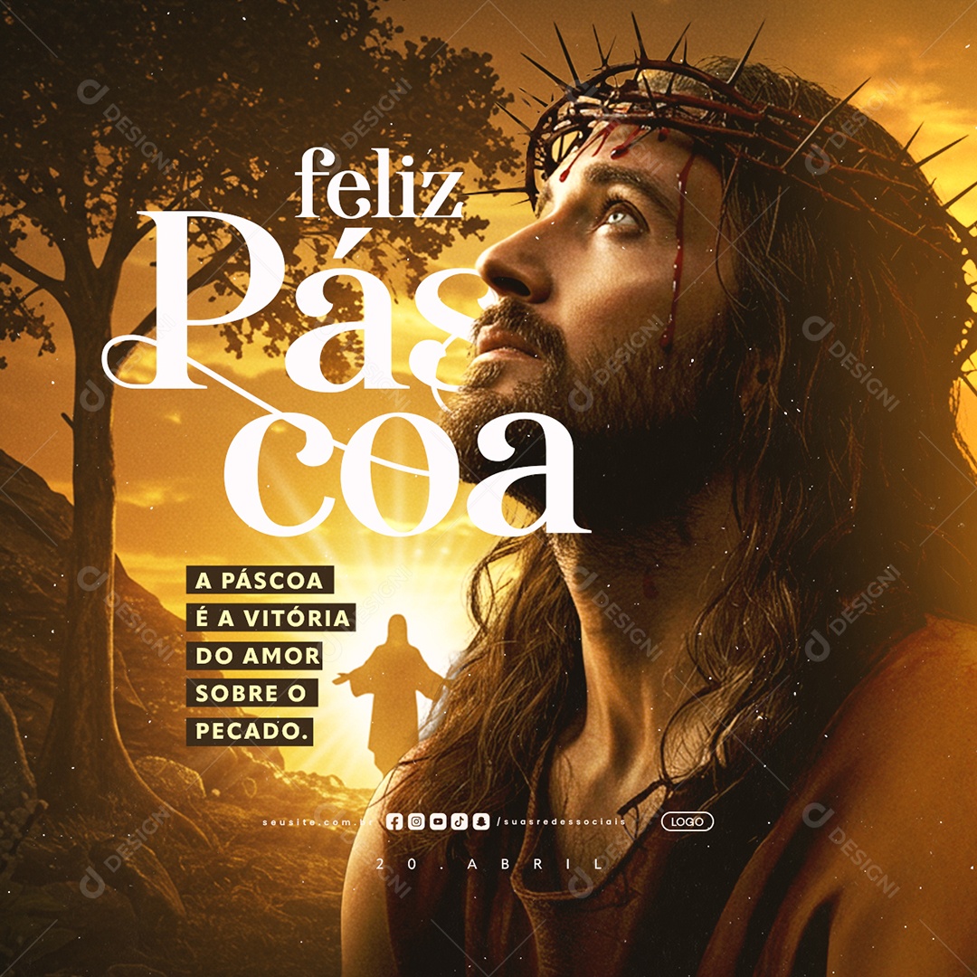 Feliz Páscoa 20 de Abril Social Media PSD Editável