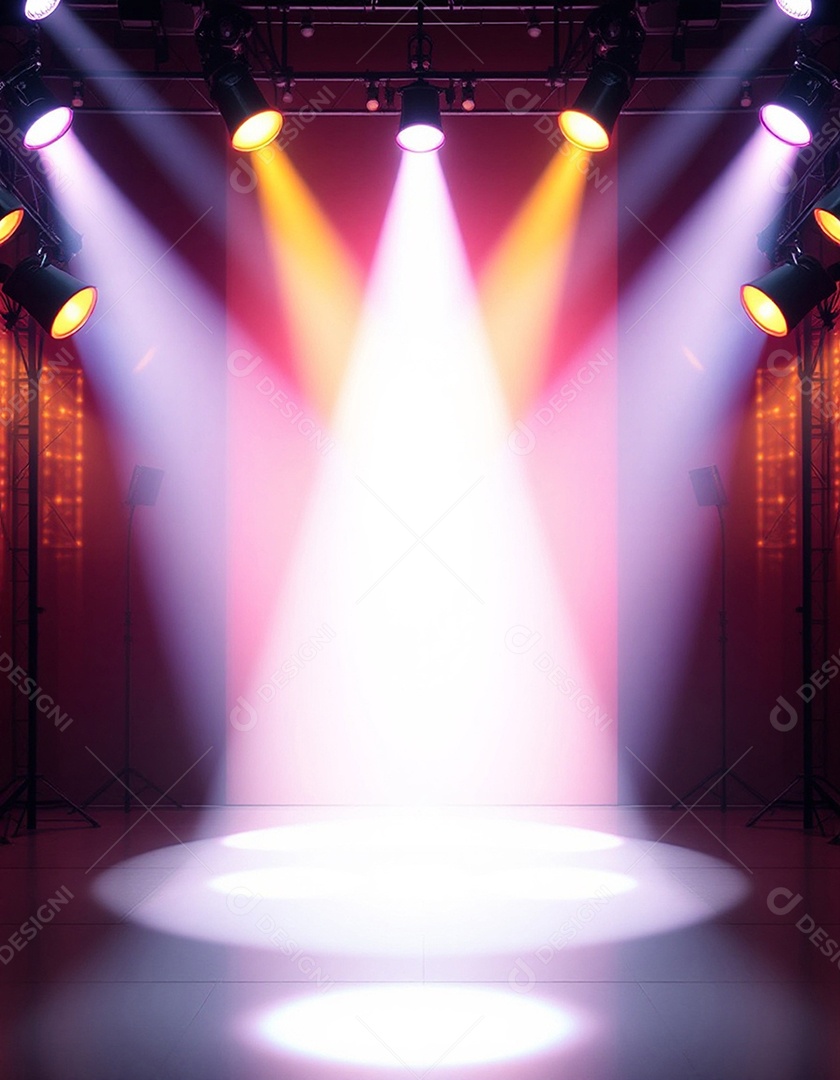 Palco iluminado com luzes de holofotes