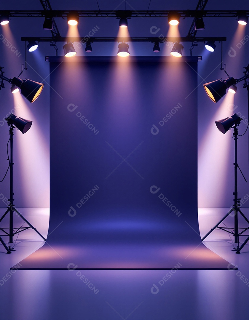 Palco iluminado com luzes de holofotes