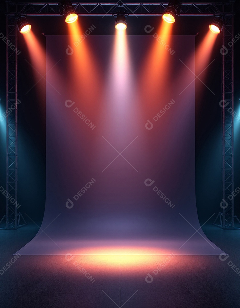 Palco iluminado com luzes de holofotes