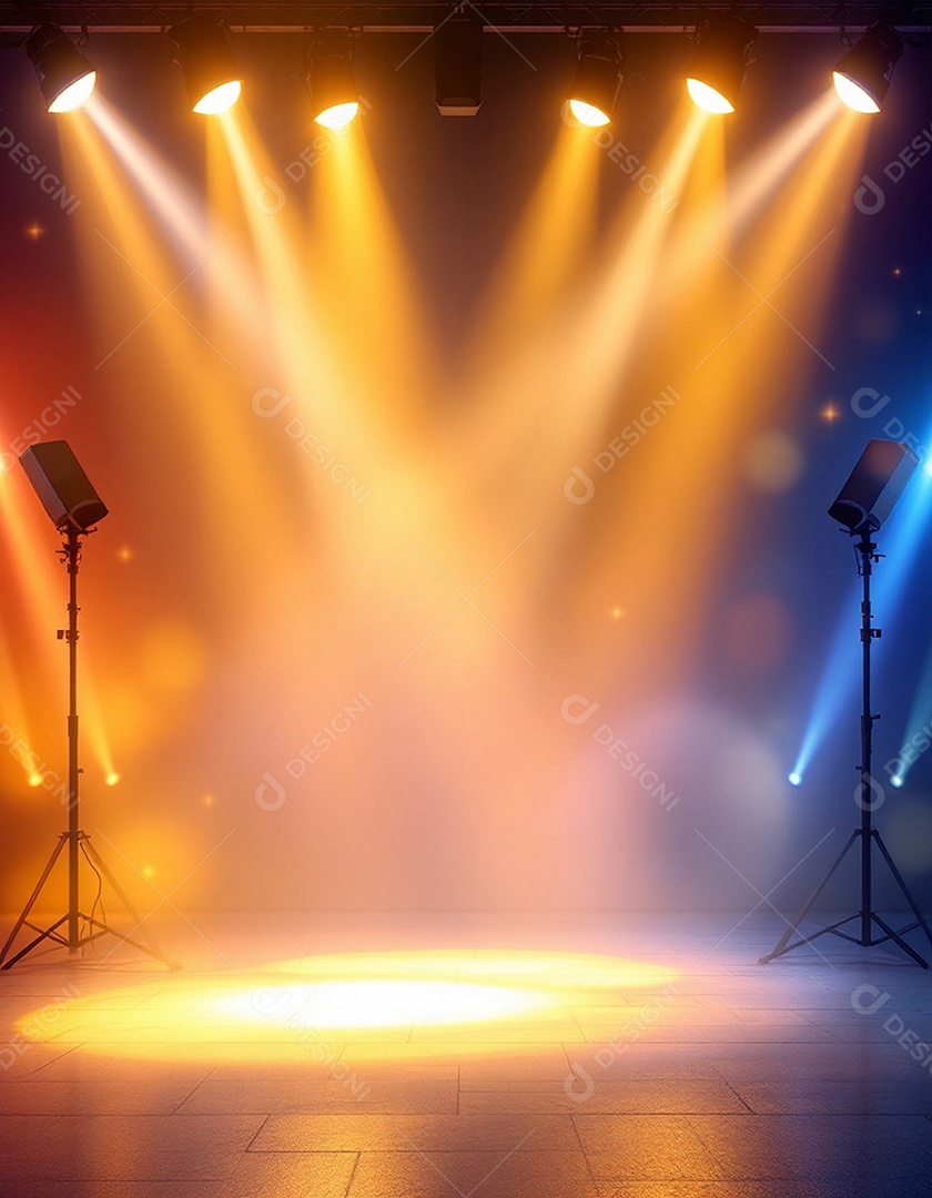 Palco iluminado com luzes de holofotes
