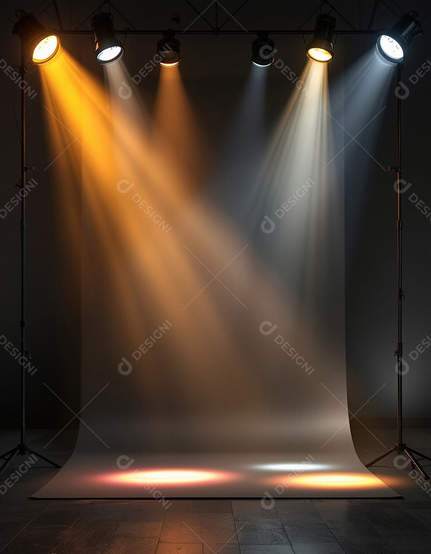 Palco iluminado com luzes de holofotes