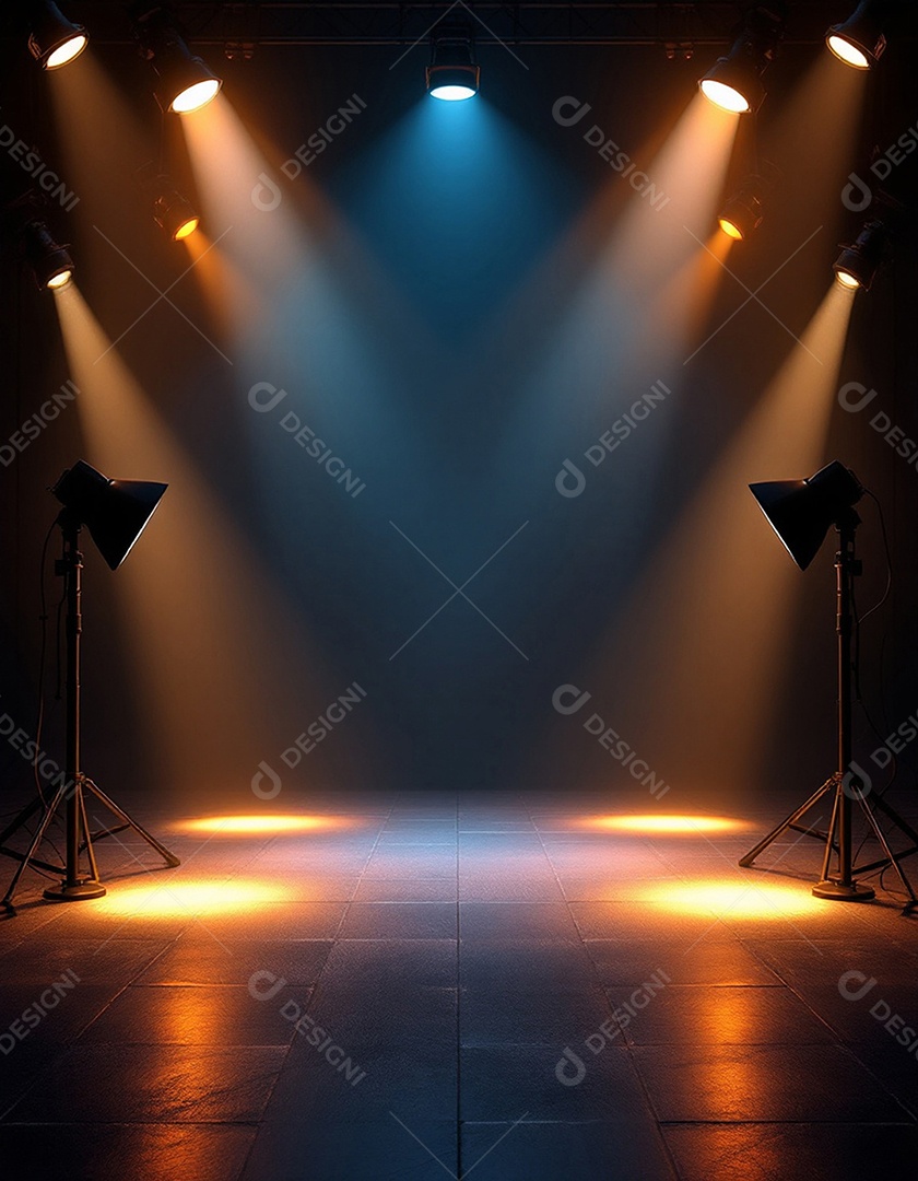 Palco iluminado com luzes de holofotes