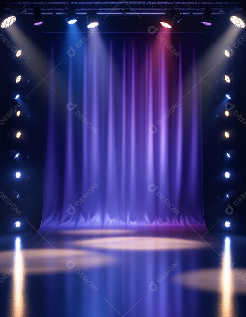 Palco iluminado com luzes de holofotes