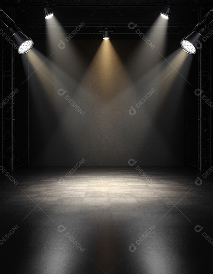 Palco iluminado com luzes de holofotes