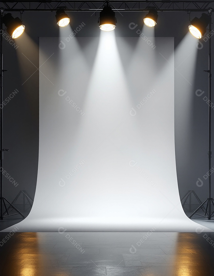 Palco iluminado com luzes de holofotes