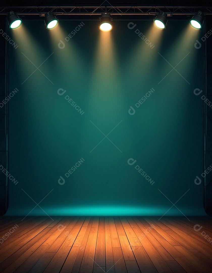 Palco iluminado com luzes de holofotes