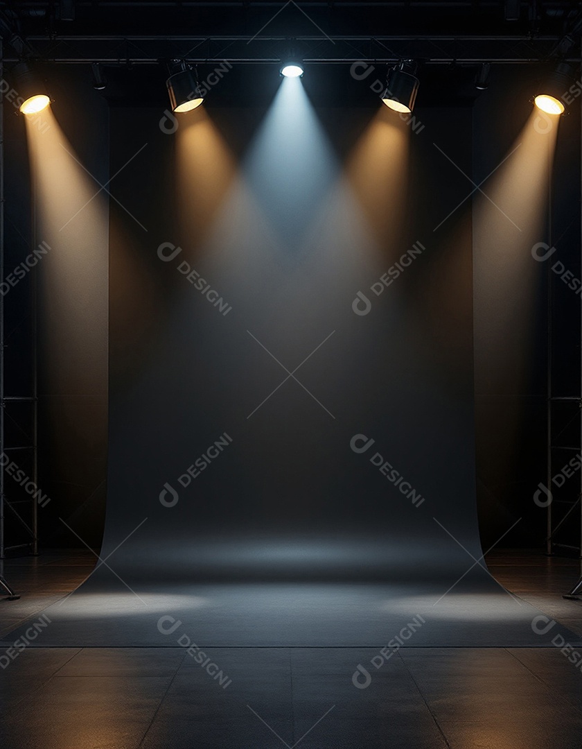 Palco iluminado com luzes de holofotes