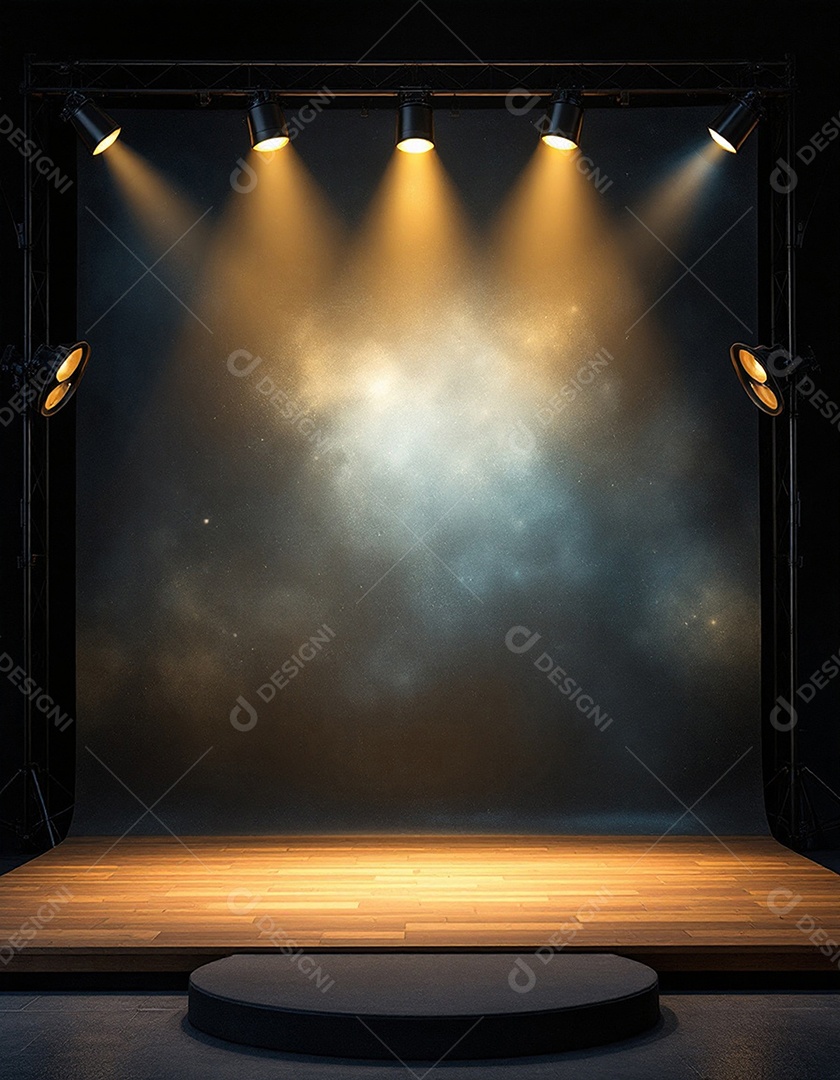 Palco iluminado com luzes de holofotes