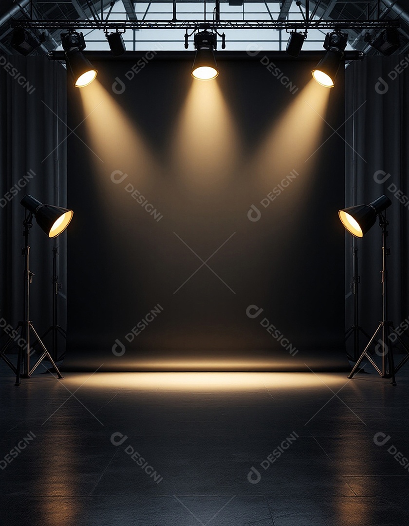 Palco iluminado com luzes de holofotes