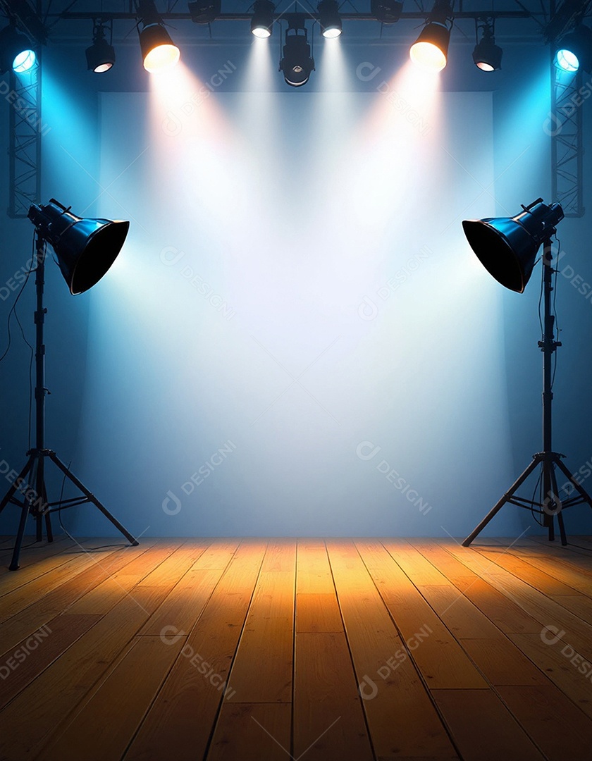 Palco iluminado com luzes de holofotes