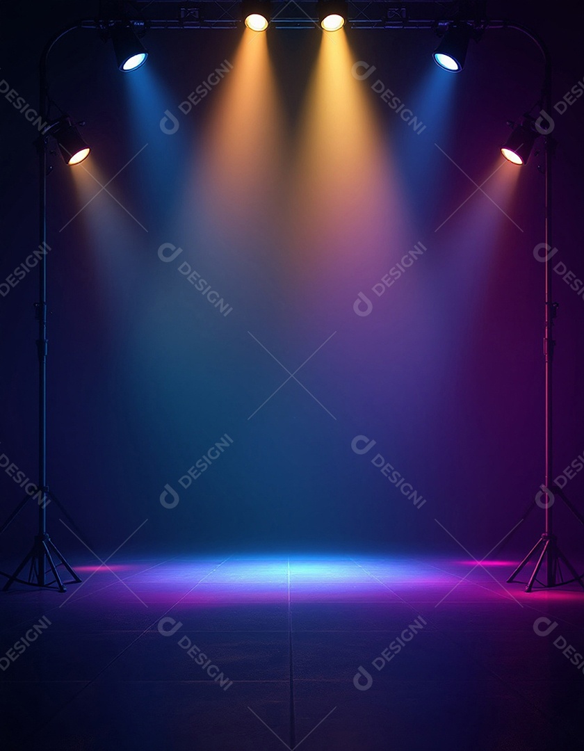 Palco iluminado com luzes de holofotes