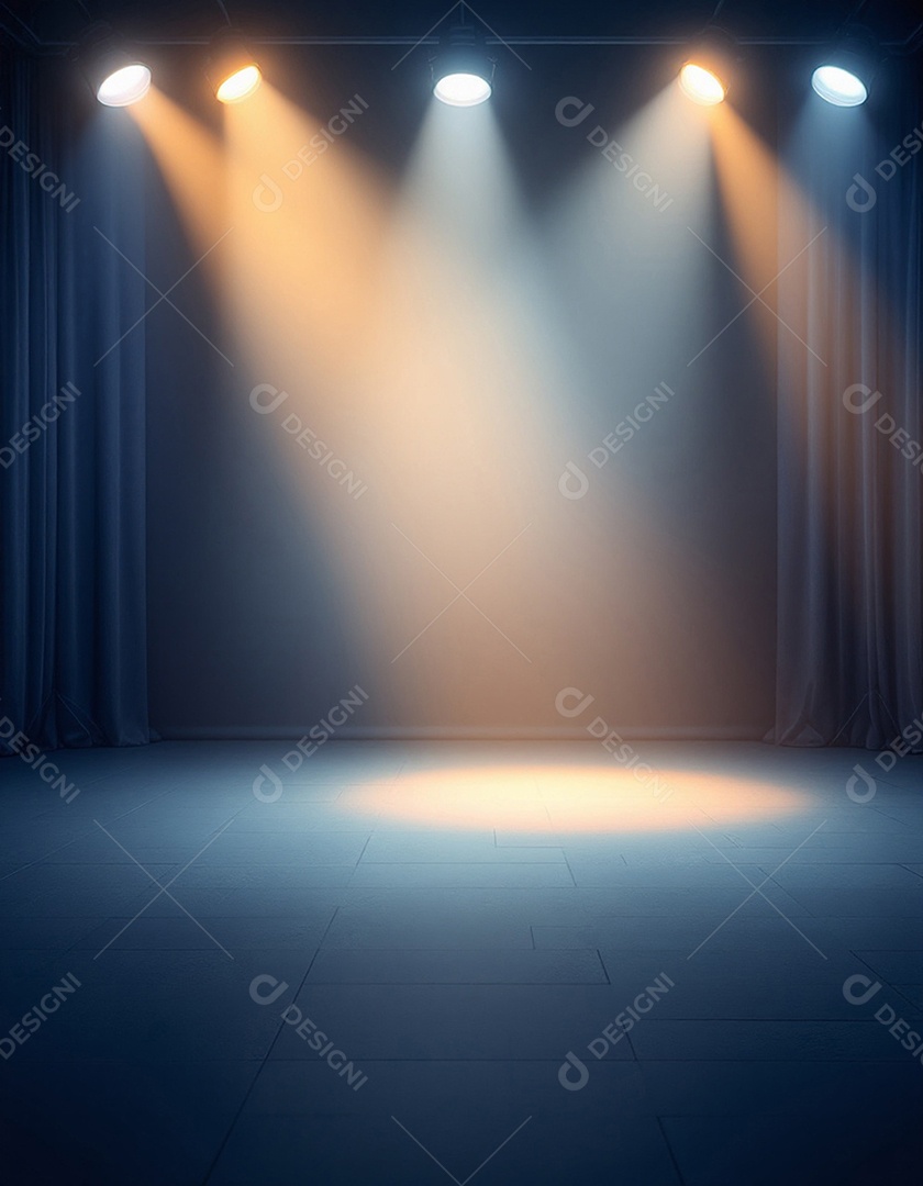 Palco iluminado com luzes de holofotes