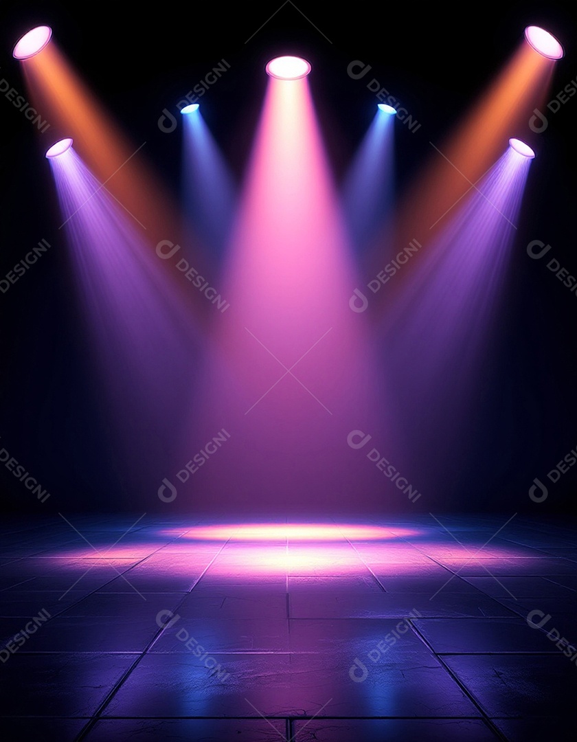 Palco iluminado com luzes de holofotes