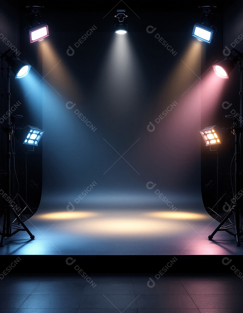 Palco iluminado com luzes de holofotes