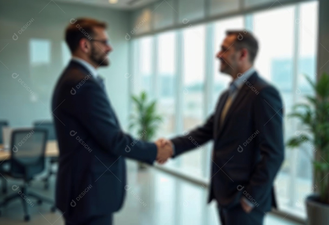 Um retrato de empresários dando apertos de mãos em fundo desfocado