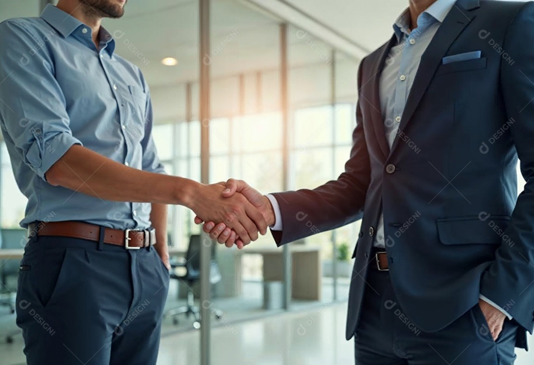Um retrato de empresários dando apertos de mãos em fundo desfocado