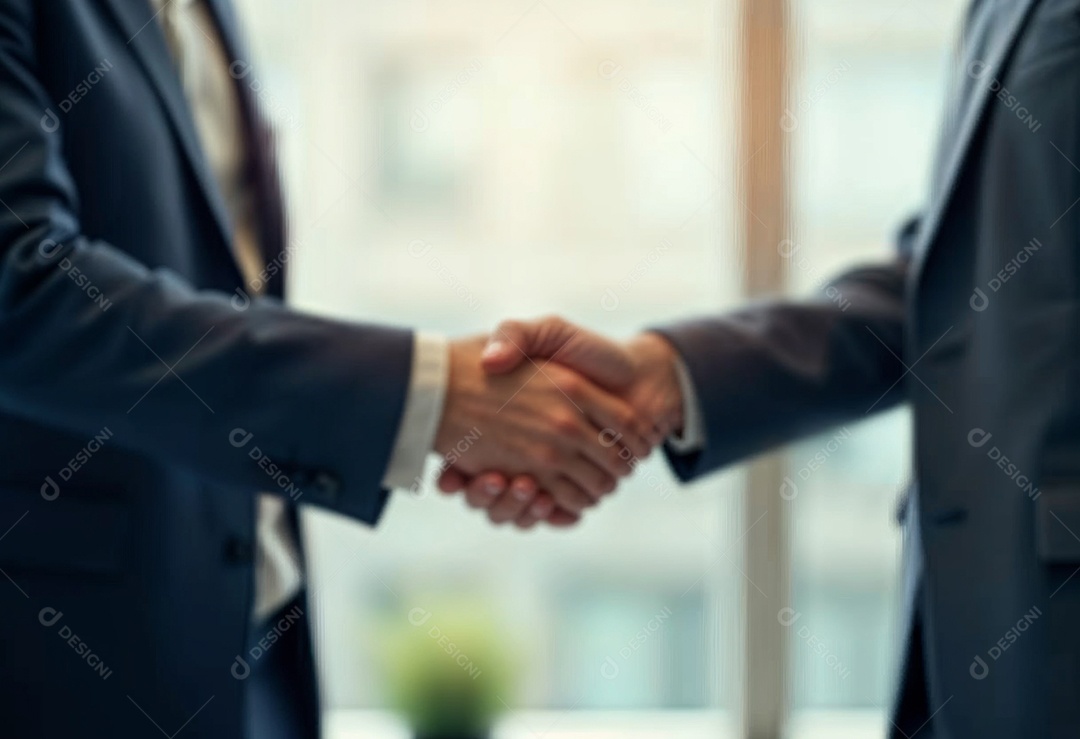 Um retrato de empresários dando apertos de mãos em fundo desfocado