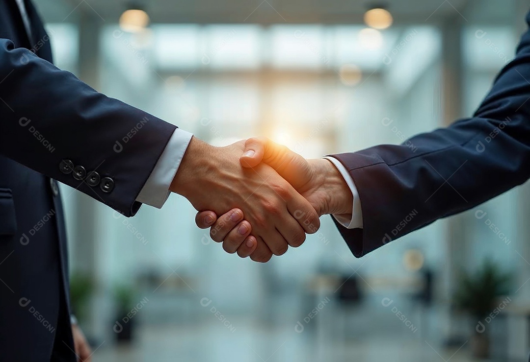 Um retrato de empresários dando apertos de mãos em fundo desfocado