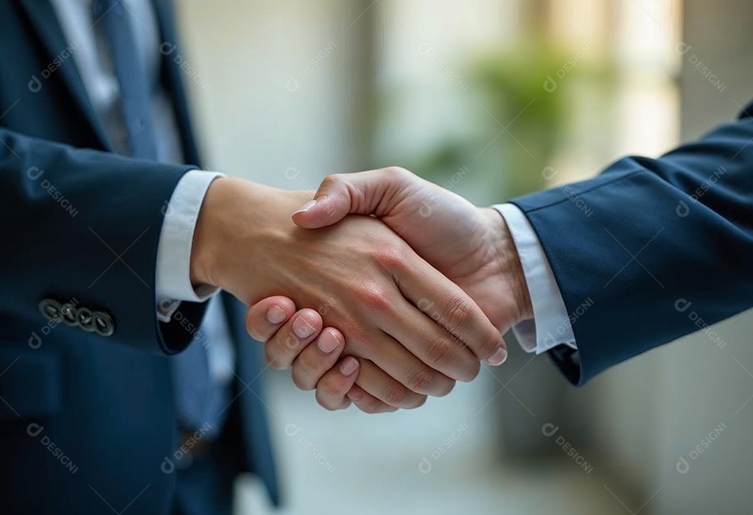 Um retrato de empresários dando apertos de mãos em fundo desfocado