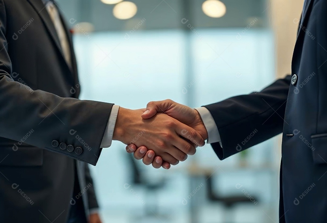 Um retrato de empresários dando apertos de mãos em fundo desfocado