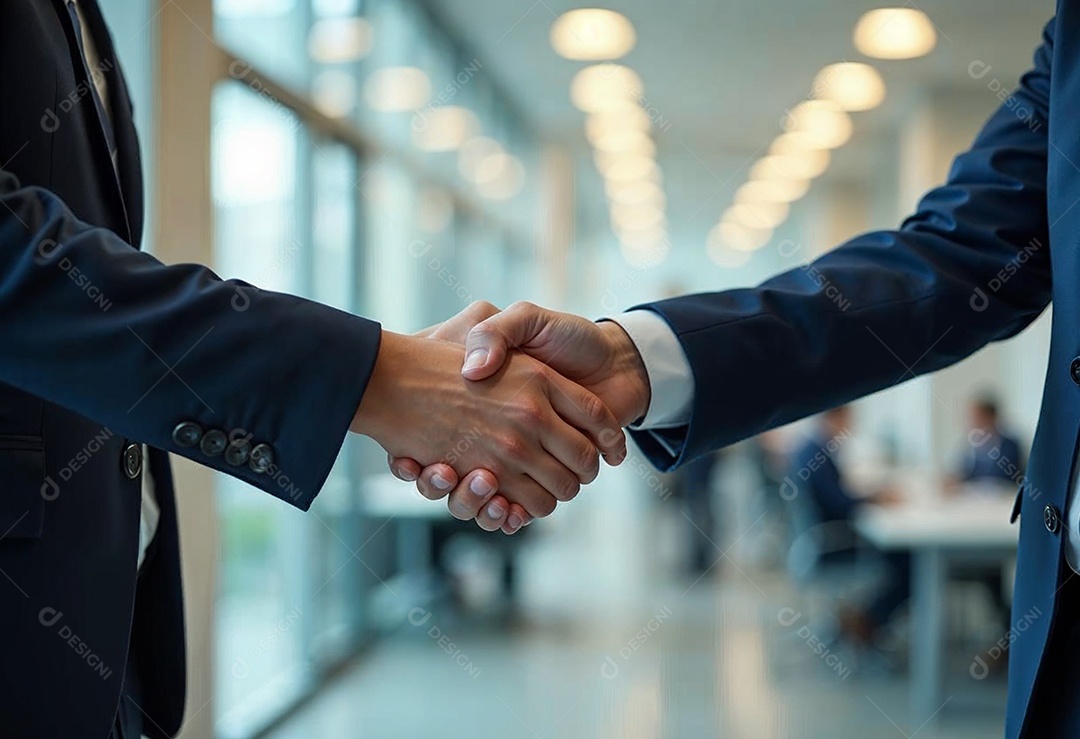 Um retrato de empresários dando apertos de mãos em fundo desfocado