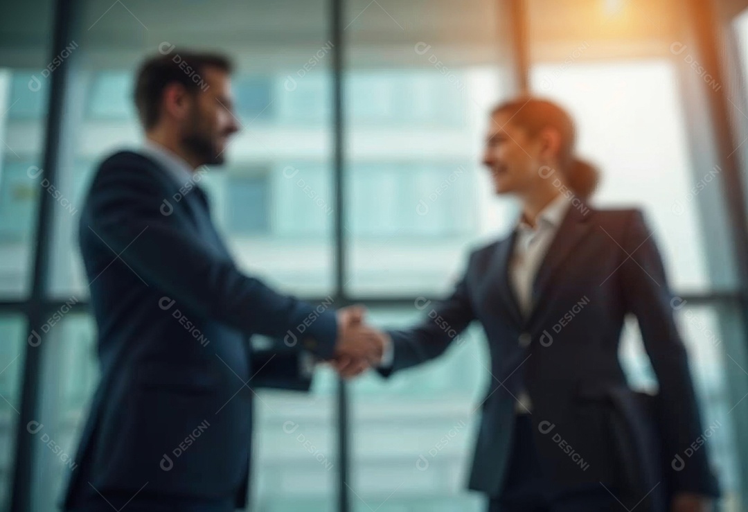 Um retrato de empresários dando apertos de mãos em fundo desfocado