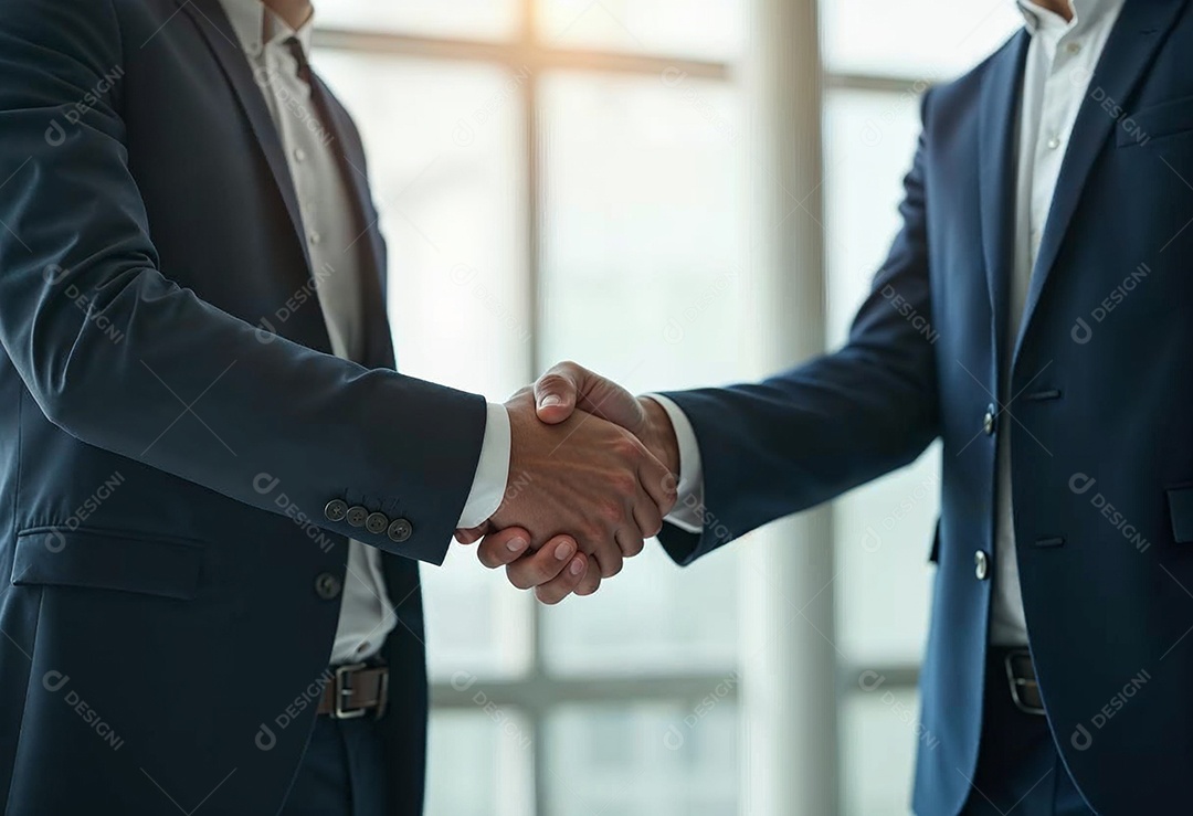 Um retrato de empresários dando apertos de mãos em fundo desfocado