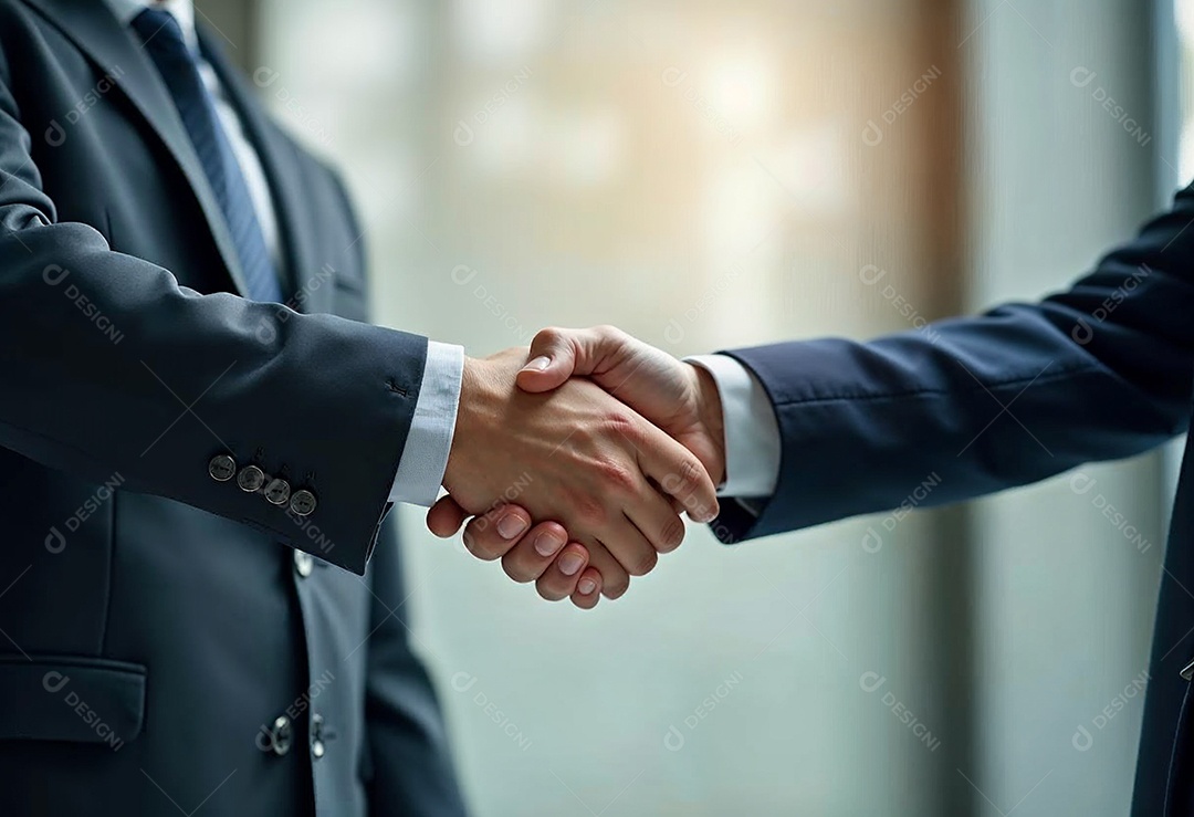 Um retrato de empresários dando apertos de mãos em fundo desfocado